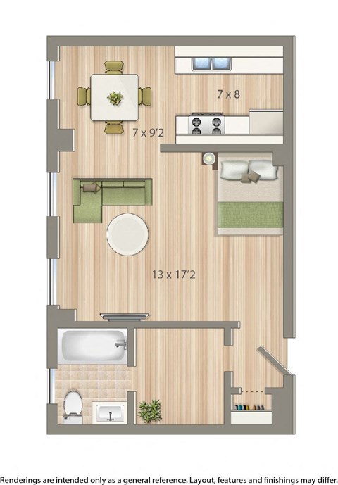 Floor plan for studio, 1 bath, 465 sqft